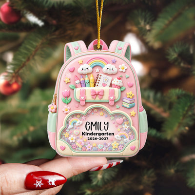 A Special Memory of the Year They Started Their School Journey - Personalized Acrylic Ornament, School Backpack Christmas Ornament