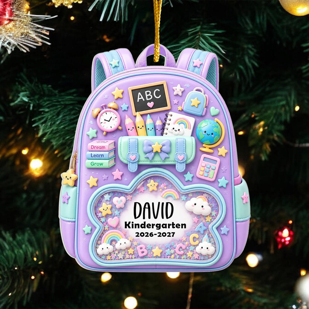 A Special Memory of the Year They Started Their School Journey - Personalized Acrylic Ornament, School Backpack Christmas Ornament