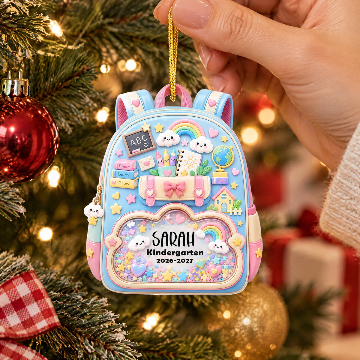 A Special Memory of the Year They Started Their School Journey - Personalized Acrylic Ornament, School Backpack Christmas Ornament