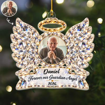 Angel Wings Memorial - Personalized Acrylic Ornament, Custom Photo Christmas Holiday Ornament, Sympathy Gift