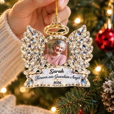 Angel Wings Memorial - Personalized Acrylic Ornament, Custom Photo Christmas Holiday Ornament, Sympathy Gift