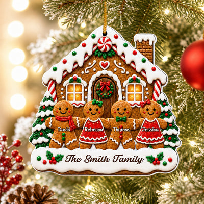 Sweet Family Memories Gingerbread House Christmas Acrylic Ornament, Custom Family Names and Year Gingerbread People Decoration, Cute Holiday Keepsake Gift for Parents and Grandparents