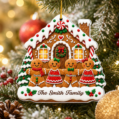 Sweet Family Memories Gingerbread House Christmas Acrylic Ornament, Custom Family Names and Year Gingerbread People Decoration, Cute Holiday Keepsake Gift for Parents and Grandparents