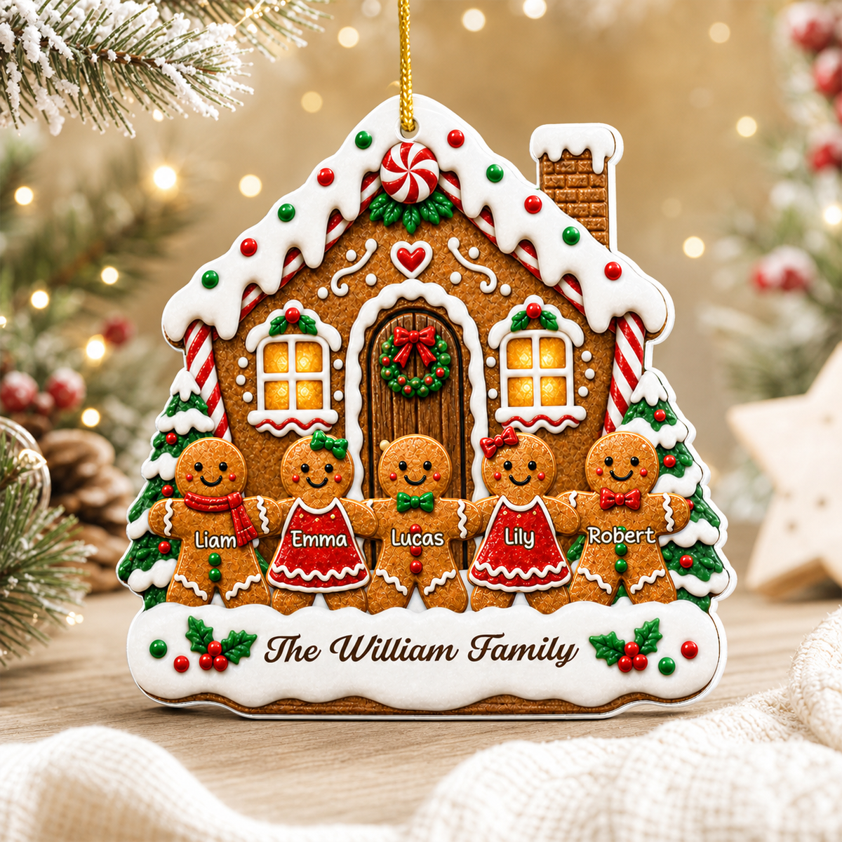 Sweet Family Memories Gingerbread House Christmas Acrylic Ornament, Custom Family Names and Year Gingerbread People Decoration, Cute Holiday Keepsake Gift for Parents and Grandparents