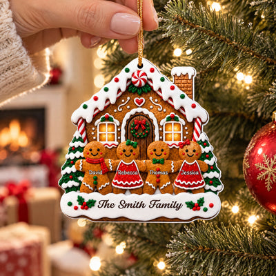 Sweet Family Memories Gingerbread House Christmas Acrylic Ornament, Custom Family Names and Year Gingerbread People Decoration, Cute Holiday Keepsake Gift for Parents and Grandparents