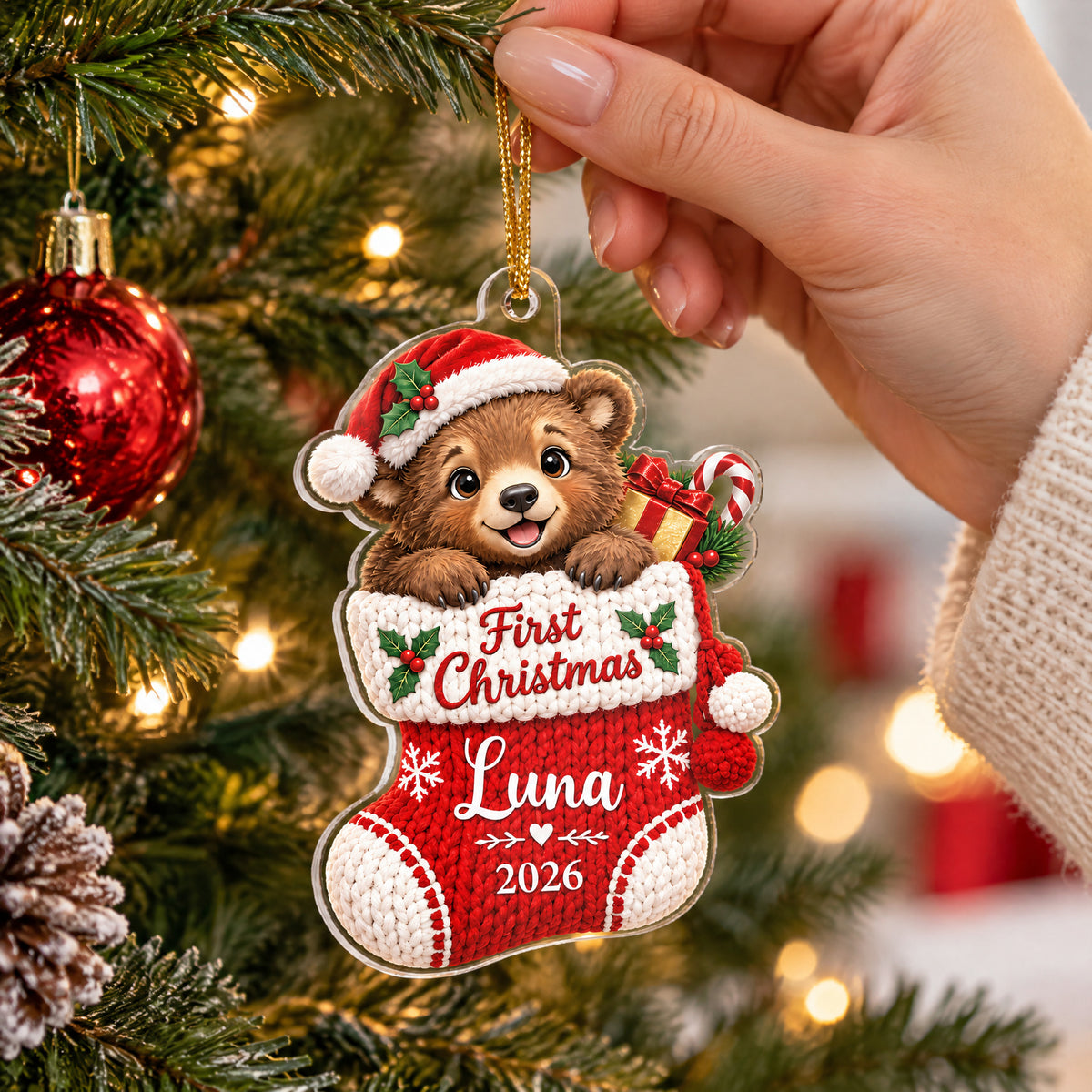 Baby's First Christmas - Personalized Acrylic Ornament, Baby Stocking Ornament, First Christmas Keepsake