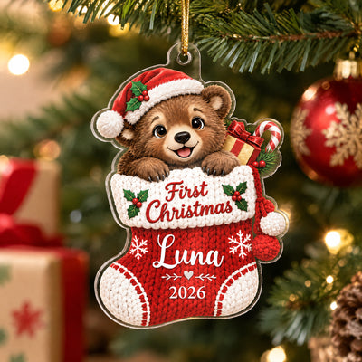 Baby's First Christmas - Personalized Acrylic Ornament, Baby Stocking Ornament, First Christmas Keepsake