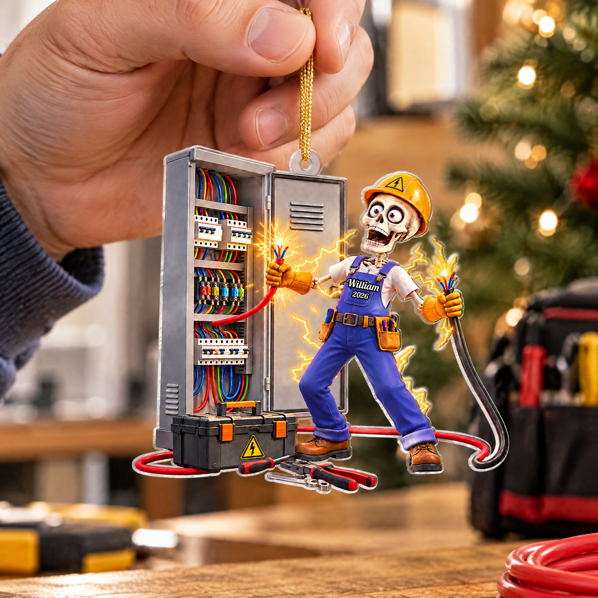 Working Myself To The Bone - Personalized Acrylic Ornament, Custom Funny Electrician Ornament, Gift For Him