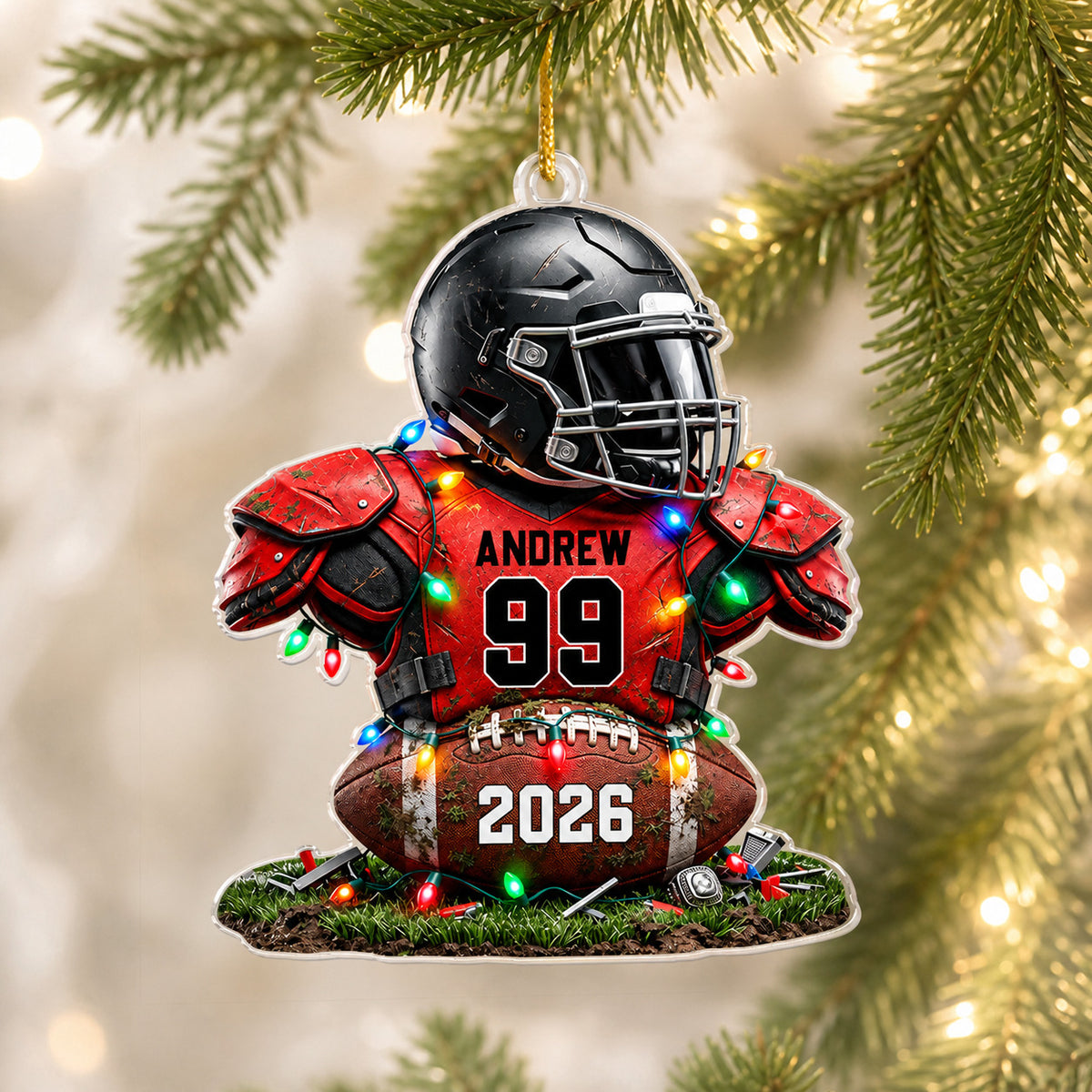 Dream Big Play Hard - Personalized Acrylic Ornament, Custom Name And Number Football Player Ornament