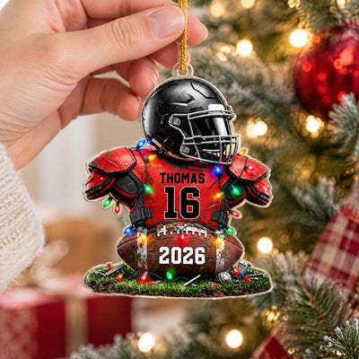 Dream Big Play Hard - Personalized Acrylic Ornament, Custom Name And Number Football Player Ornament