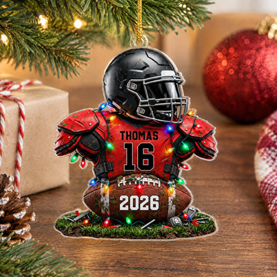 Dream Big Play Hard - Personalized Acrylic Ornament, Custom Name And Number Football Player Ornament
