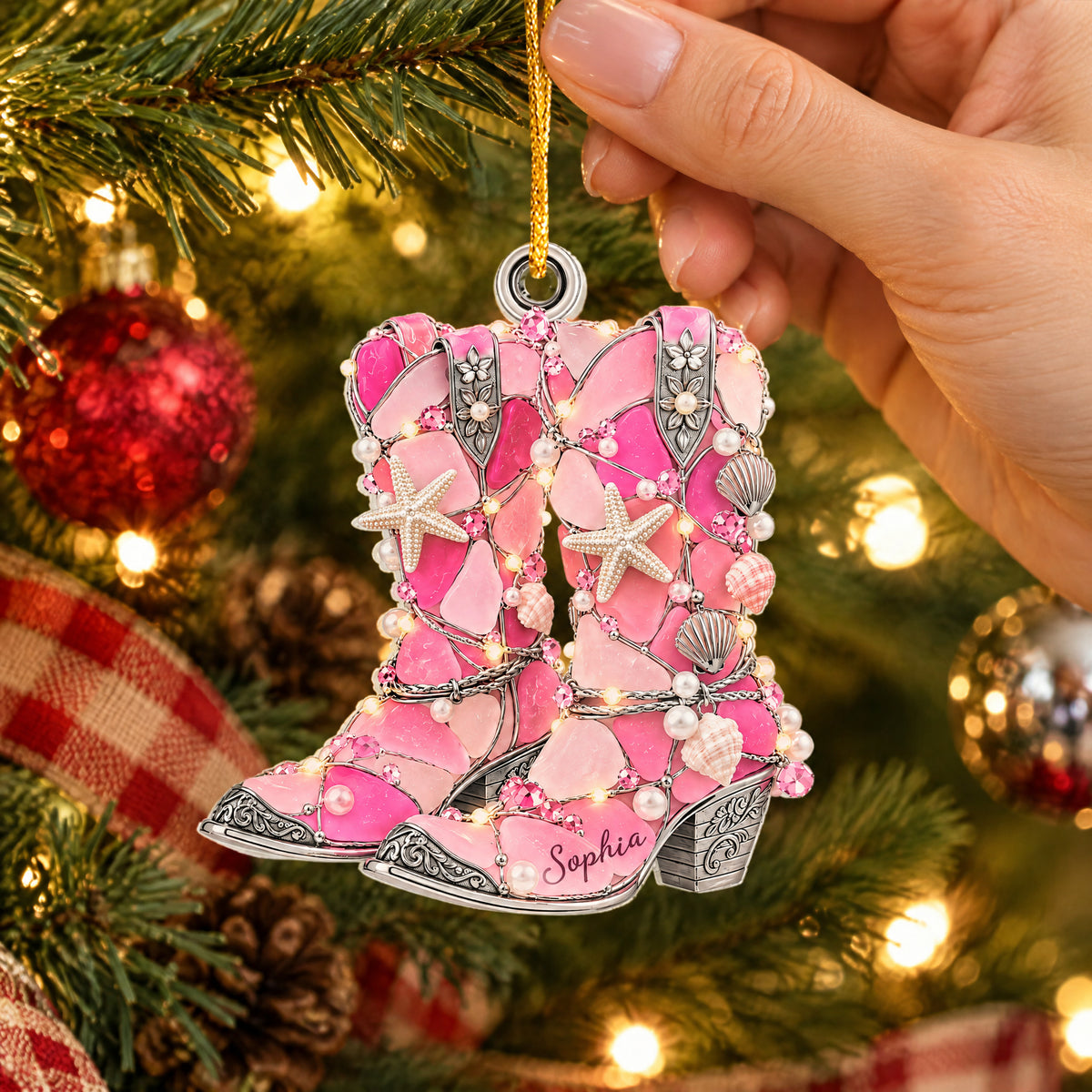 Cowboy Boot Sea Glass Christmas  - Personalized Acrylic Ornament, Gifts For Cowboys &amp; Cowgirls