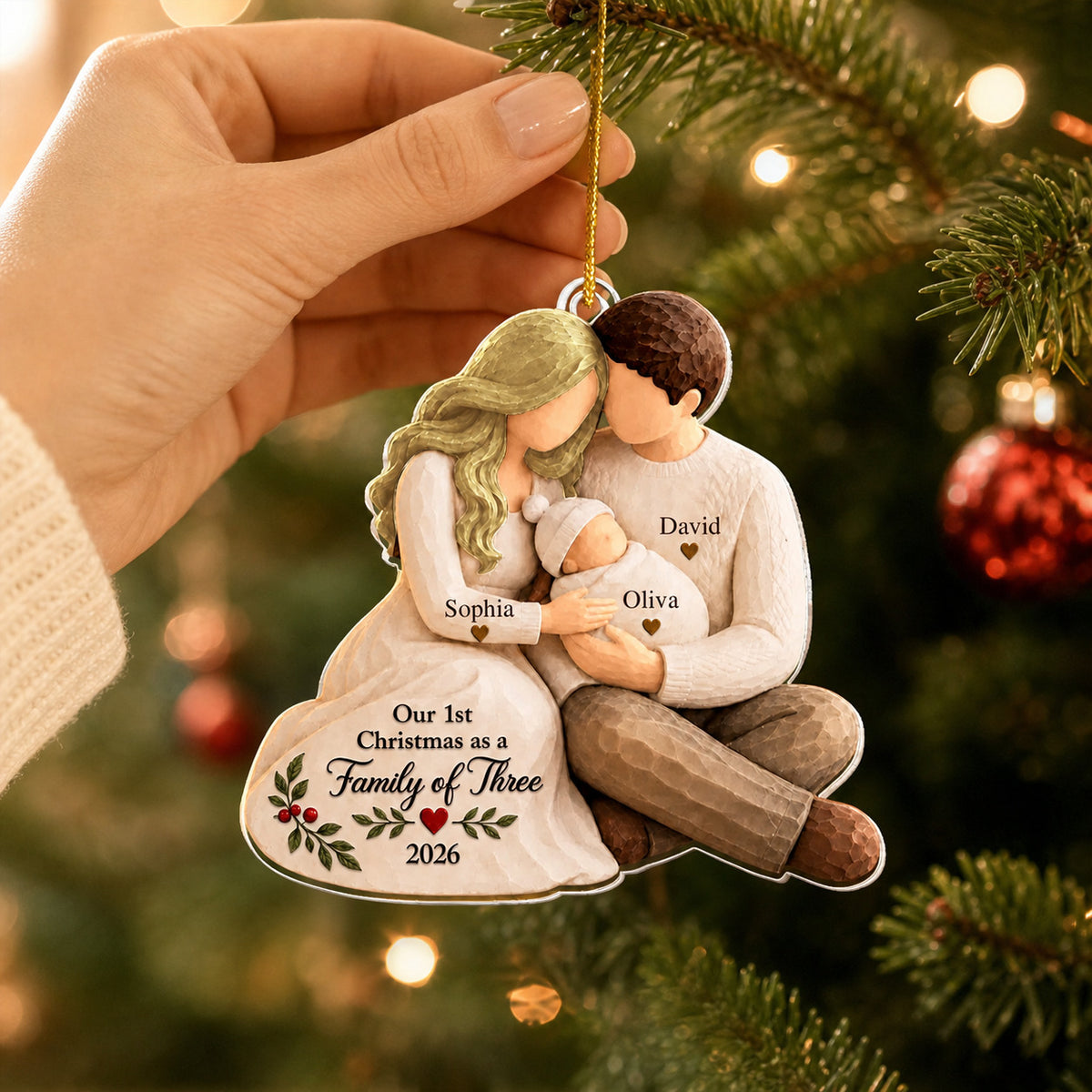 Cozy First Christmas Family - Personalized Acrylic Ornament, Custom Name Family Christmas Ornament, Christmas Keepsake