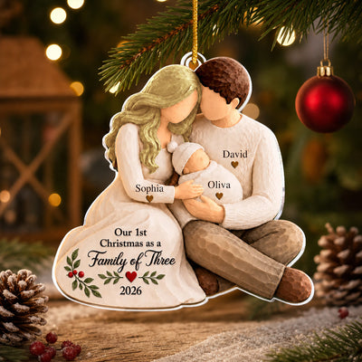 Cozy First Christmas Family - Personalized Acrylic Ornament, Custom Name Family Christmas Ornament, Christmas Keepsake