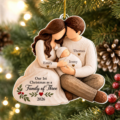 Cozy First Christmas Family - Personalized Acrylic Ornament, Custom Name Family Christmas Ornament, Christmas Keepsake