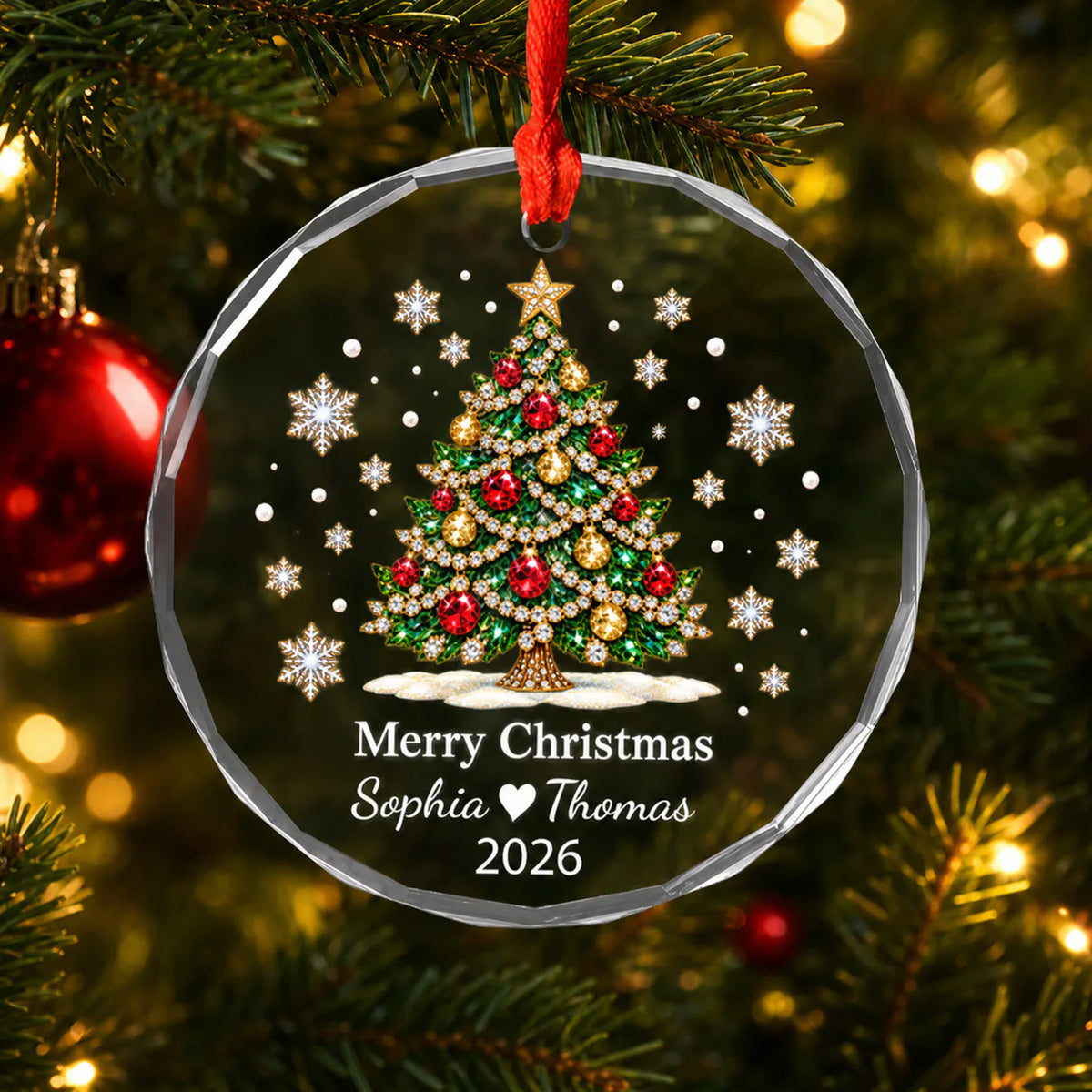 Couple Christmas Tree - Personalized Glass Ornament, Custom Name Keepsake, Couple Holiday Decor Gift
