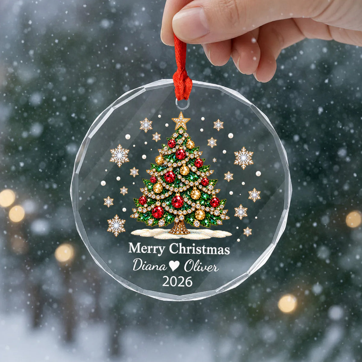 Couple Christmas Tree - Personalized Glass Ornament, Custom Name Keepsake, Couple Holiday Decor Gift