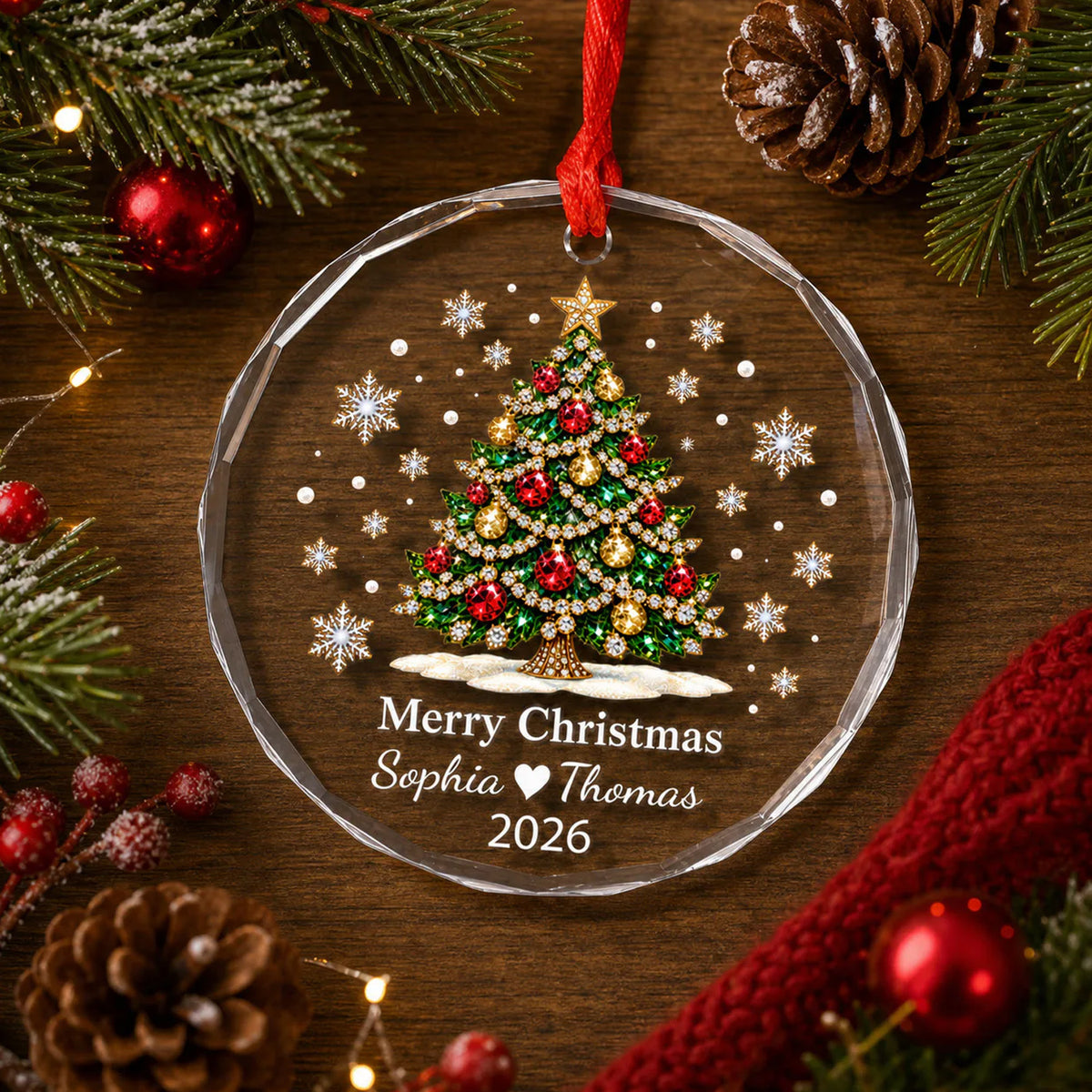 Couple Christmas Tree - Personalized Glass Ornament, Custom Name Keepsake, Couple Holiday Decor Gift
