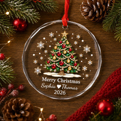 Couple Christmas Tree - Personalized Glass Ornament, Custom Name Keepsake, Couple Holiday Decor Gift