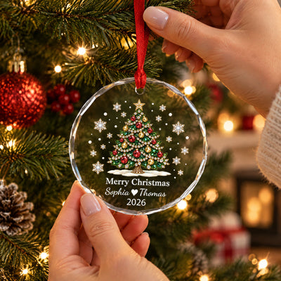 Couple Christmas Tree - Personalized Glass Ornament, Custom Name Keepsake, Couple Holiday Decor Gift