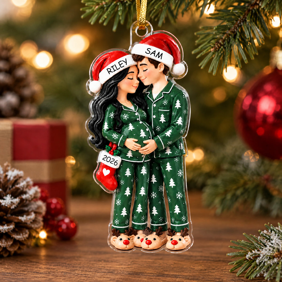 Expecting Couple Christmas, Personalized Acrylic Ornament, Custom Names &amp; Dog Family Ornament, Pregnancy Gift, New Parents Keepsake 2026
