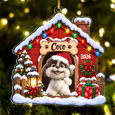 Cozy Pet Doghouse - Personalized Acrylic Ornament, Custom Pet And Name Christmas Ornament, Gift for Pet Lovers