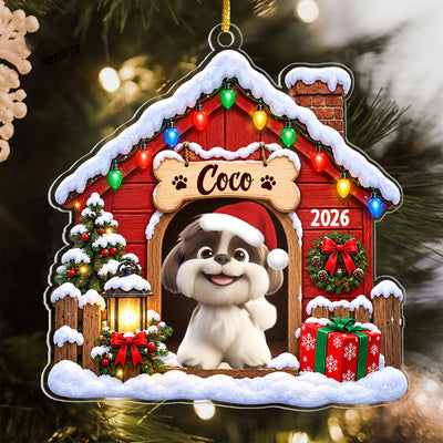 Cozy Pet Doghouse - Personalized Acrylic Ornament, Custom Pet And Name Christmas Ornament, Gift for Pet Lovers