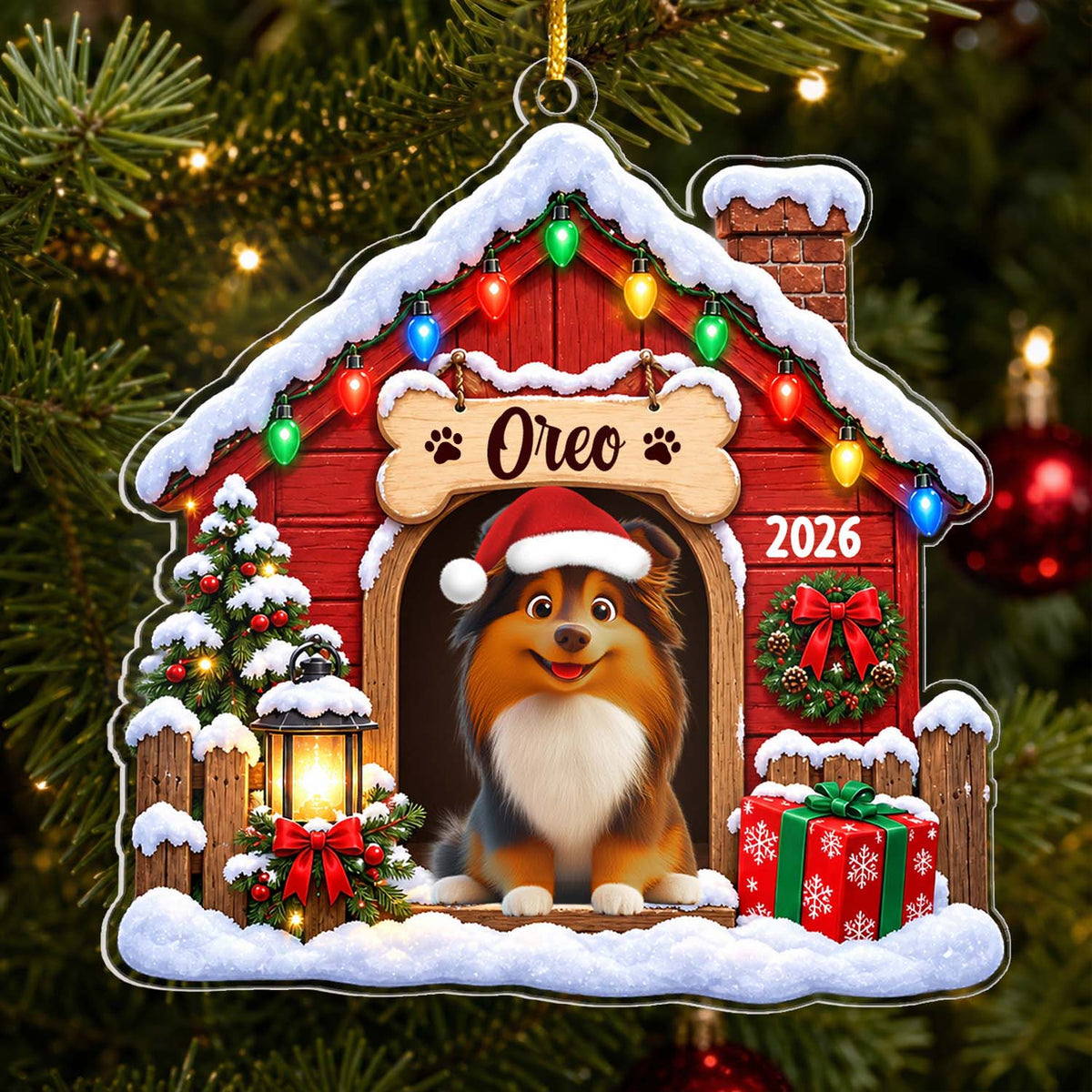 Cozy Pet Doghouse - Personalized Acrylic Ornament, Custom Pet And Name Christmas Ornament, Gift for Pet Lovers