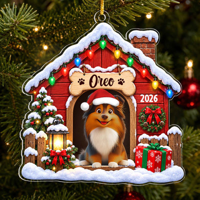 Cozy Pet Doghouse - Personalized Acrylic Ornament, Custom Pet And Name Christmas Ornament, Gift for Pet Lovers