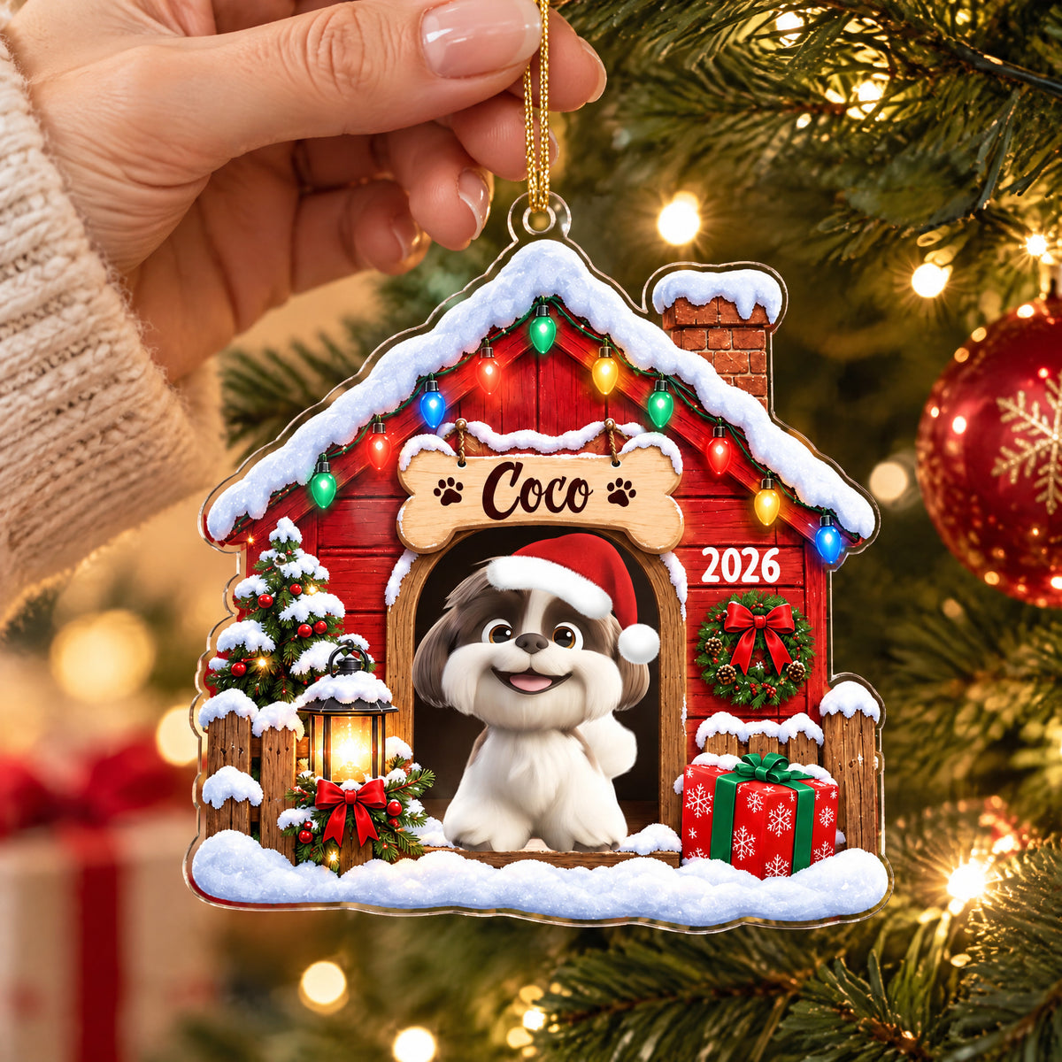Cozy Pet Doghouse - Personalized Acrylic Ornament, Custom Pet And Name Christmas Ornament, Gift for Pet Lovers