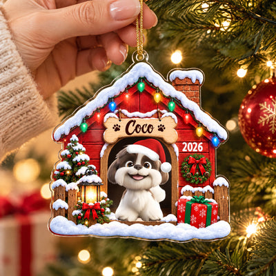 Cozy Pet Doghouse - Personalized Acrylic Ornament, Custom Pet And Name Christmas Ornament, Gift for Pet Lovers
