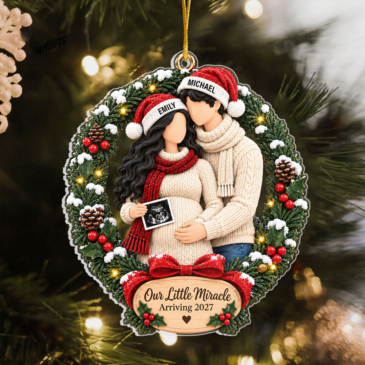 The Best Gift Is On The Way - Personalized Acrylic Ornament, Custom Christmas Pregnancy Ornament, Expecting Parents Ornament
