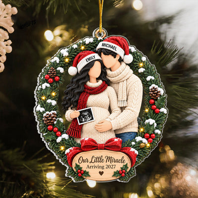 The Best Gift Is On The Way - Personalized Acrylic Ornament, Custom Christmas Pregnancy Ornament, Expecting Parents Ornament