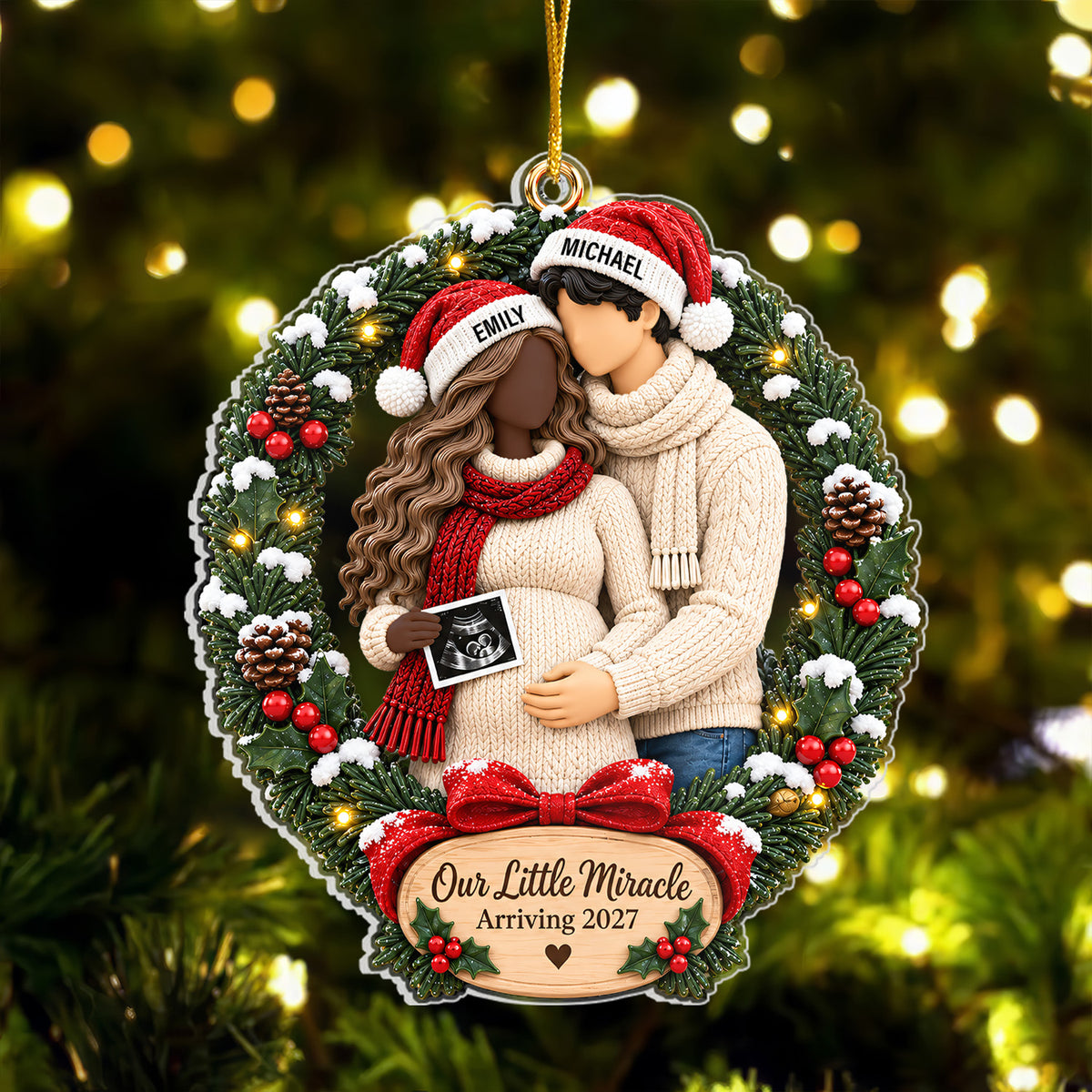 The Best Gift Is On The Way - Personalized Acrylic Ornament, Custom Christmas Pregnancy Ornament, Expecting Parents Ornament
