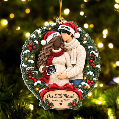 The Best Gift Is On The Way - Personalized Acrylic Ornament, Custom Christmas Pregnancy Ornament, Expecting Parents Ornament