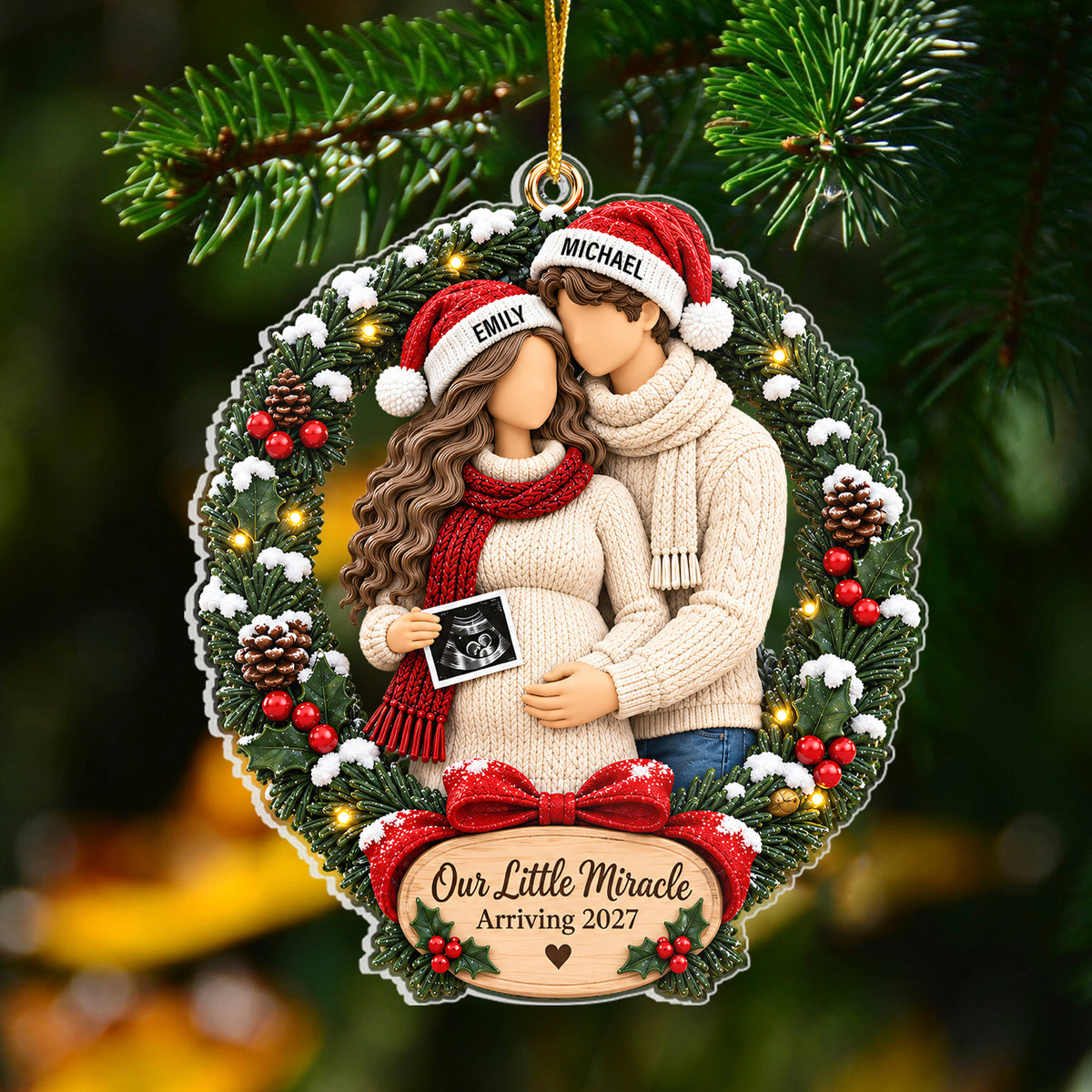 The Best Gift Is On The Way - Personalized Acrylic Ornament, Custom Christmas Pregnancy Ornament, Expecting Parents Ornament