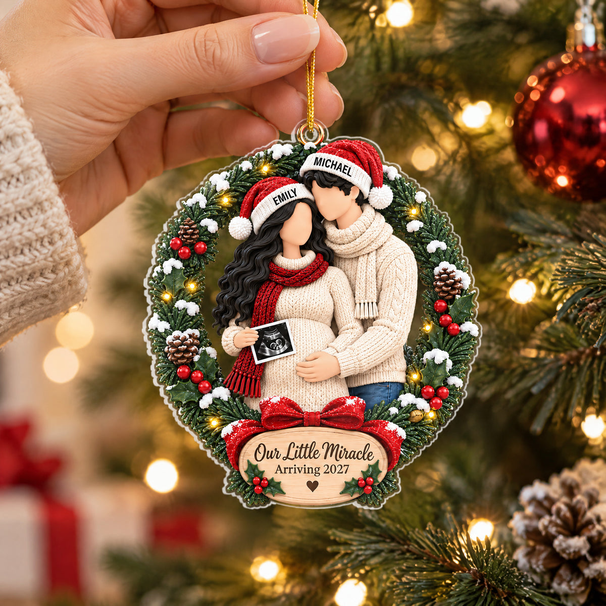 The Best Gift Is On The Way - Personalized Acrylic Ornament, Custom Christmas Pregnancy Ornament, Expecting Parents Ornament