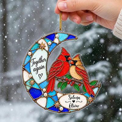 Together Again - Personalized Acrylic Ornament, Custom Name Two Birds Moon Ornament, Memorial Gift