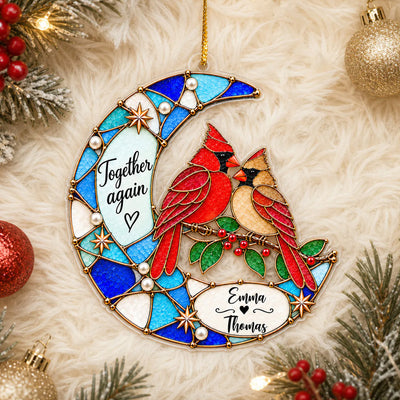 Together Again - Personalized Acrylic Ornament, Custom Name Two Birds Moon Ornament, Memorial Gift