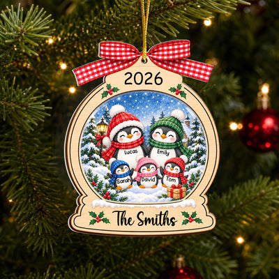 Penguin Family Christmas - Personalized Acrylic Ornament, Penguin Christmas Home Decor