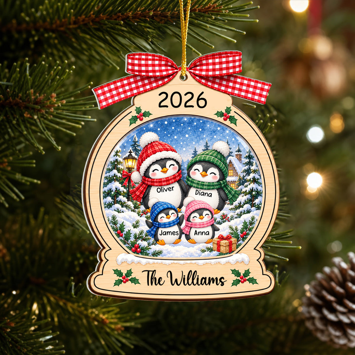 Penguin Family Christmas - Personalized Acrylic Ornament, Penguin Christmas Home Decor
