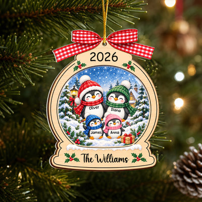 Penguin Family Christmas - Personalized Acrylic Ornament, Penguin Christmas Home Decor