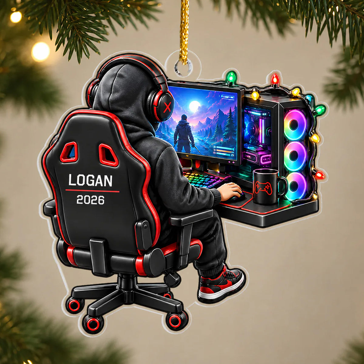 Gaming Through The Holidays - Personalized Acrylic Ornament, Custom Name Gamer Christmas Ornament, Gift For Gamers