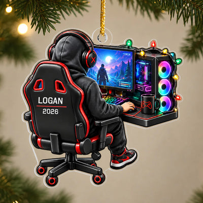 Gaming Through The Holidays - Personalized Acrylic Ornament, Custom Name Gamer Christmas Ornament, Gift For Gamers