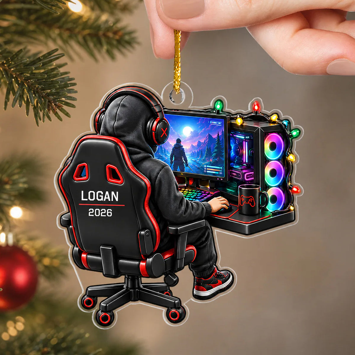 Gaming Through The Holidays - Personalized Acrylic Ornament, Custom Name Gamer Christmas Ornament, Gift For Gamers