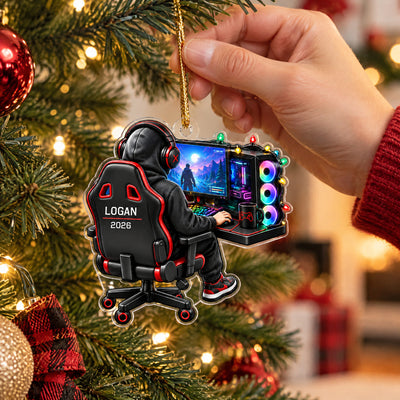 Gaming Through The Holidays - Personalized Acrylic Ornament, Custom Name Gamer Christmas Ornament, Gift For Gamers