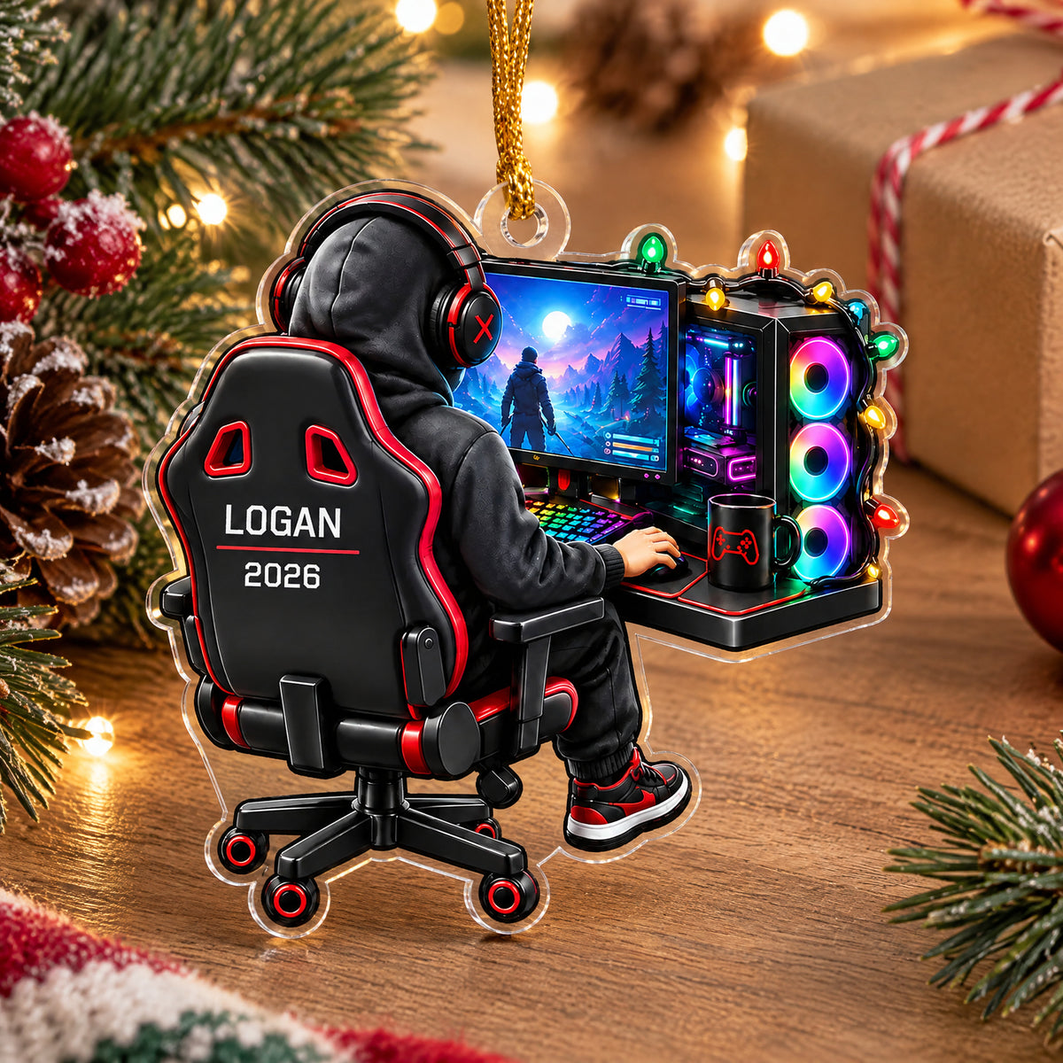 Gaming Through The Holidays - Personalized Acrylic Ornament, Custom Name Gamer Christmas Ornament, Gift For Gamers