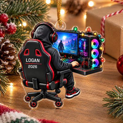Gaming Through The Holidays - Personalized Acrylic Ornament, Custom Name Gamer Christmas Ornament, Gift For Gamers