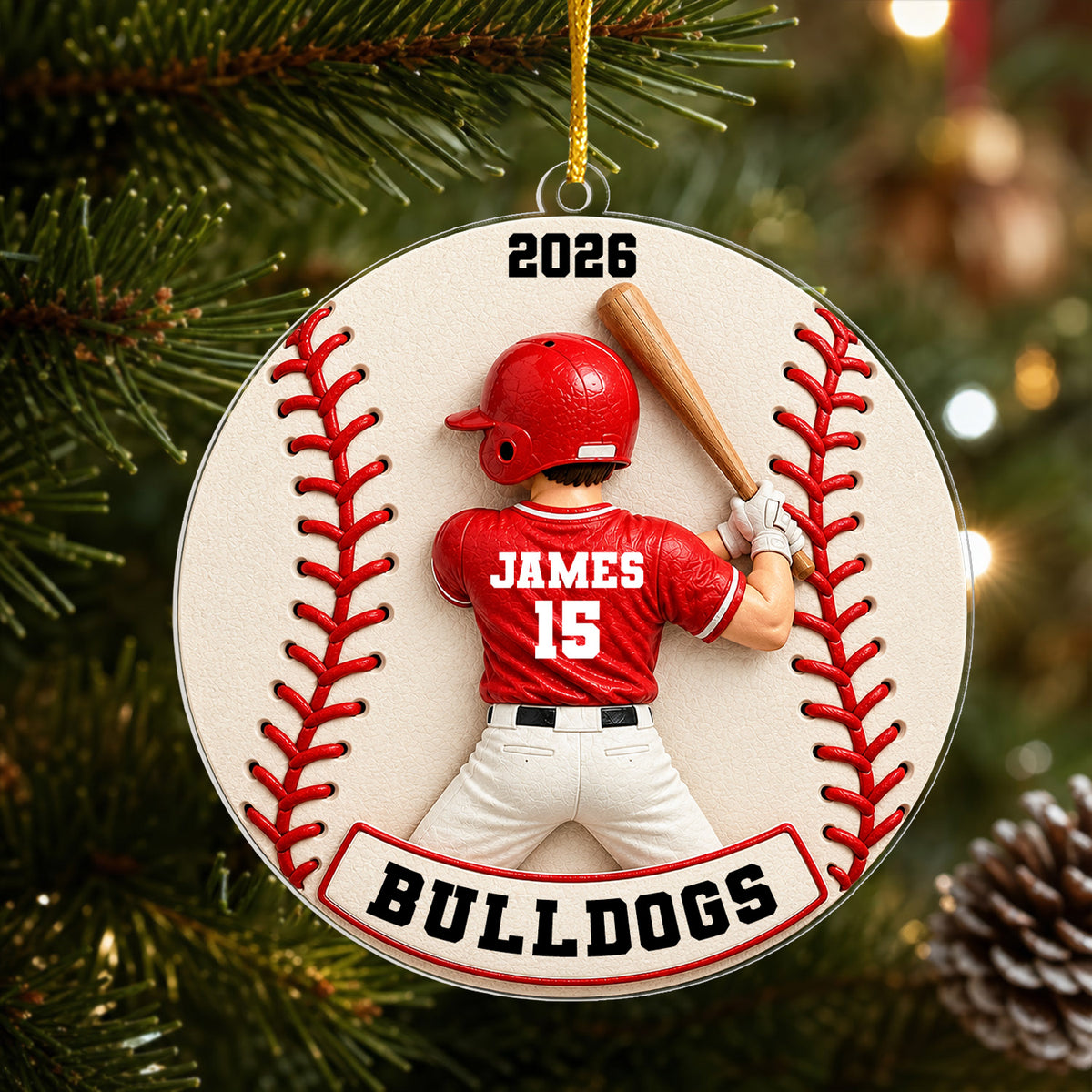 Born To Play Ball - Personalized Acrylic Ornament, Custom Baseball Player Ornament, Gift for Him