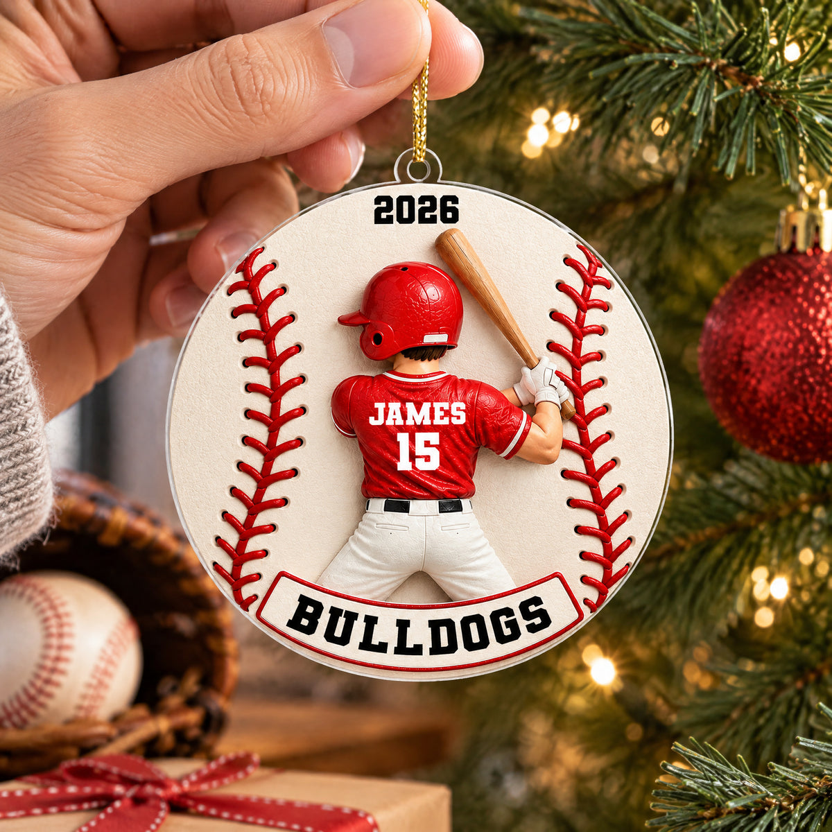 Born To Play Ball - Personalized Acrylic Ornament, Custom Baseball Player Ornament, Gift for Him